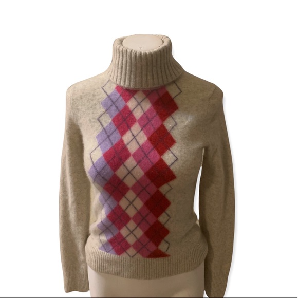 ⚡️ Express 100% Cashmere EUC Argyle Turtle Neck - Picture 1 of 3